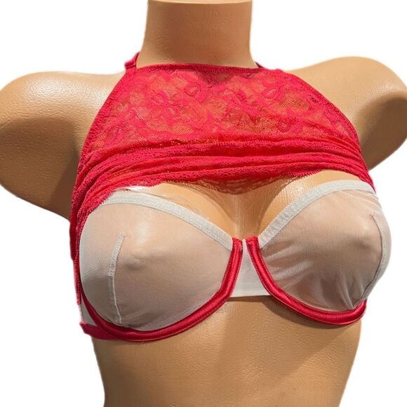 Victoria’s Secret Very Sexy Halter Sheer Mesh / Lace Unlined Balconette Red bra - Picture 3 of 10